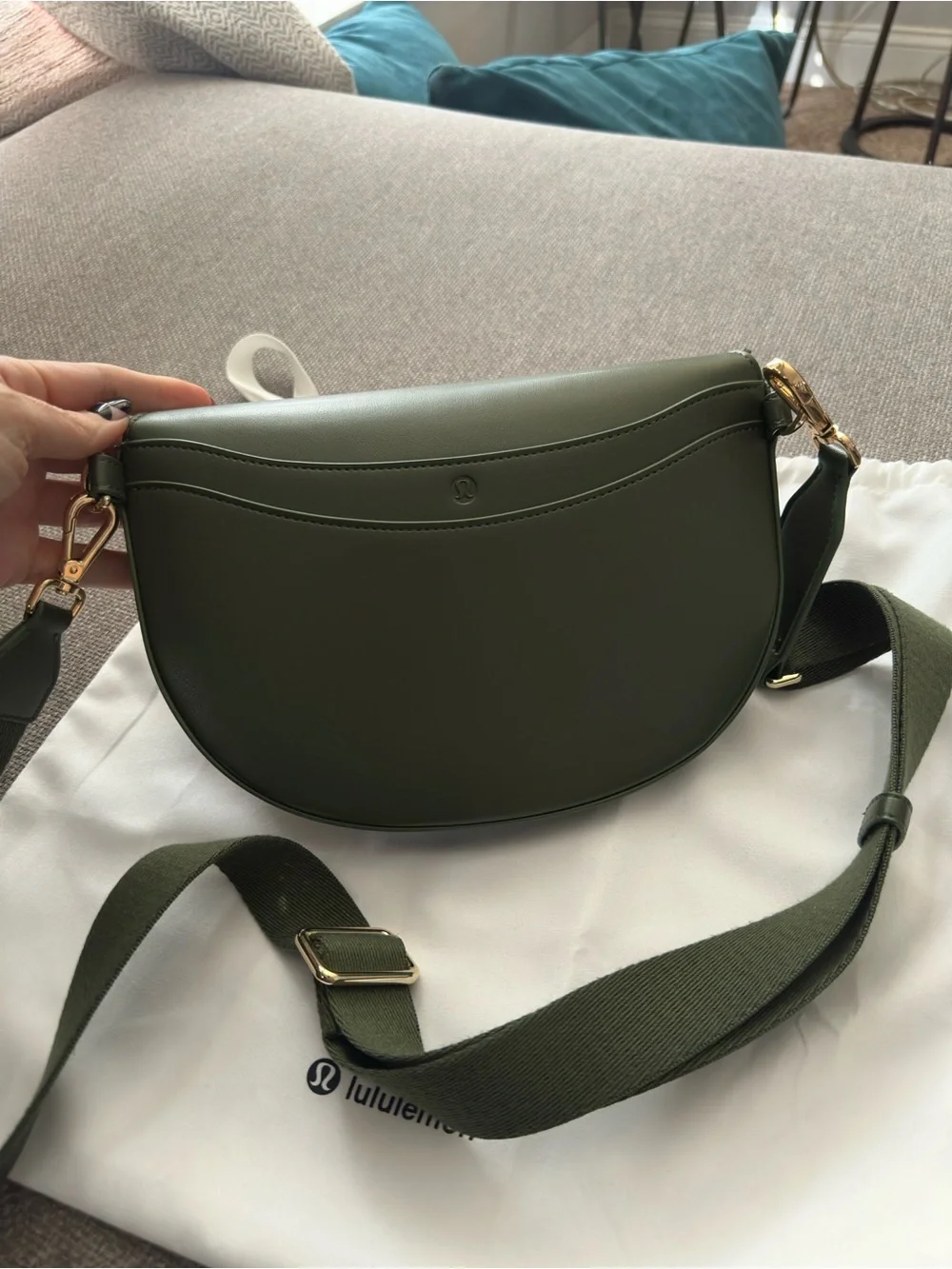 lululemon athletica Olive Green Crescent Crossbody with Gold Hardware